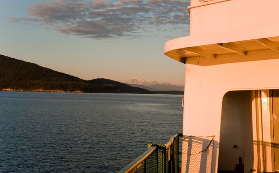 Mount Baker and Puget Sound seen from a ferry