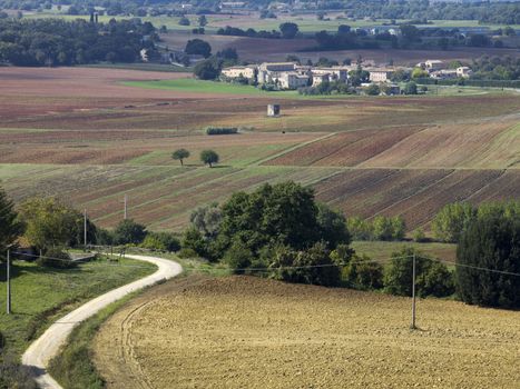 high angle view of tuscany field