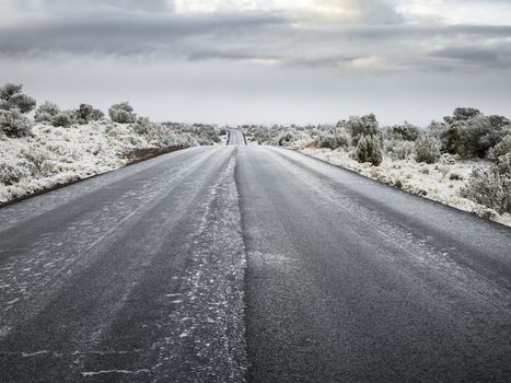 snow on highway in arizona