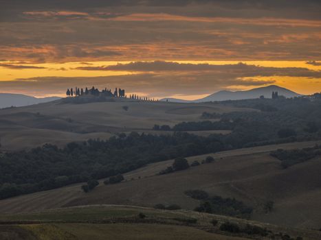 sunset view in tuscany mountains