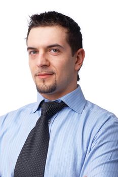 Close-up portrait of a successful businessman isolated over white background.