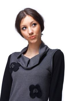 Young woman  looking away on white background