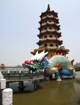 The Dragon tower beside of the Tiger tower in Taiwan