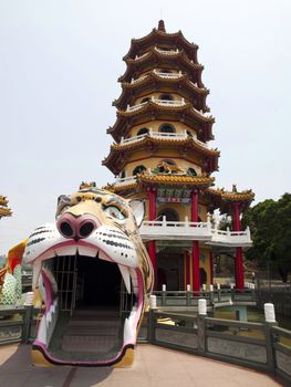 The Tiger tower beside of the Dragon tower in Taiwan
