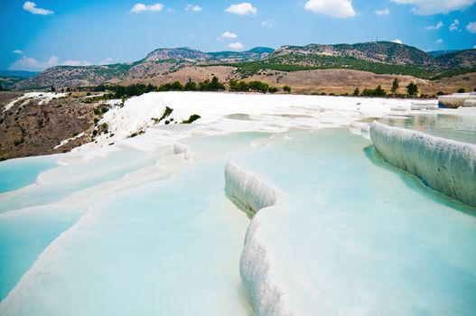 Famous travertine pools and terraces in Pamukkale Turkey