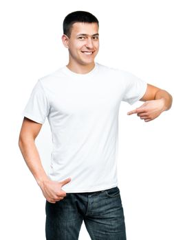white t-shirt on a young man isolated. Ready for your design