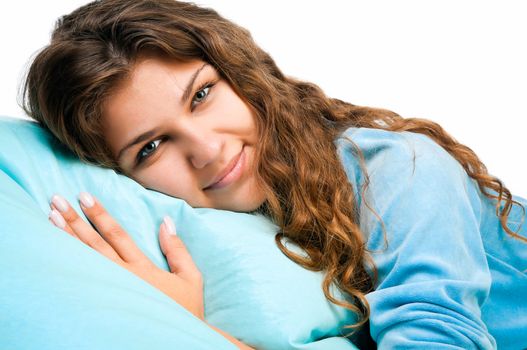 Portrait of a spring girl napping on pillow