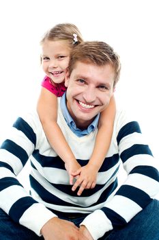Father and daughter having fun together. All against white background