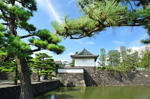 Imperial palace and city skyline in Tokyo, Japan