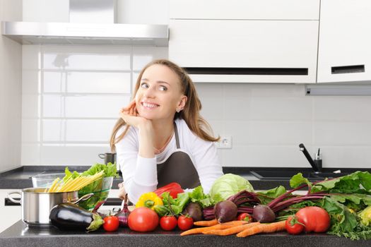 Woman cooking in modern kitchen