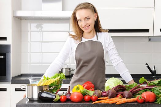 Woman cooking in modern kitchen