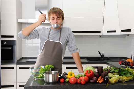 Man cooking in modern kitchen