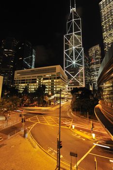 Hong Kong cityscape at night. No brand names or copyright objects.