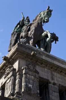 Monument to Kaiser Wilhelm I (Emperor William) on Deutsches Ecke (German Corner) in Koblenz, Germany.