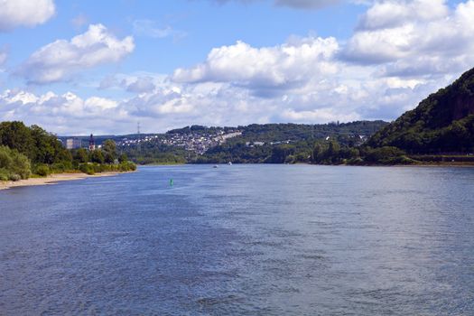 The magnificent view from Deutsches Eck in Koblenz where the Rhine and the Moselle rivers meet.