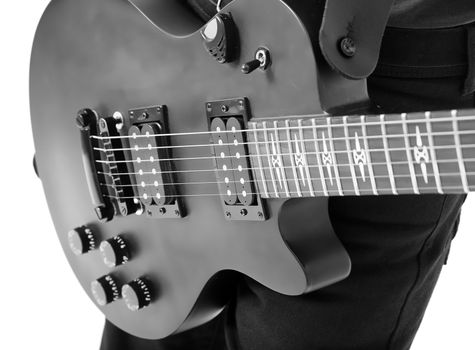 solo electric guitar on white background. Monochrome