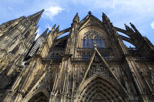 Looking up at the impressive Cologne Cathedral in Germany.
