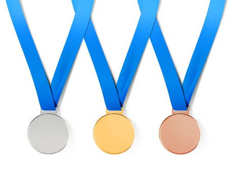 Collection of sports medals on white background with path