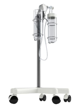 Theatre suction unit or medical suction liner with twin jars and disposable liners for collecting effluent isolated on a white background