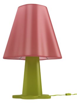 Modern green table lamp with a pink shade and switch isolated on a white background