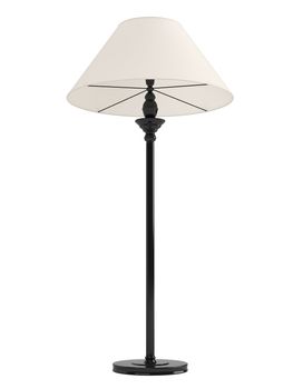Classic standing lamp with a black base and white shade isolated on white