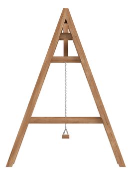 Wooden A-frame with swings to be used in a garden for the entertainment and amusement of children isolated on white