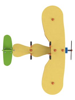 Bouncy aeroplane on springs for preschool children to ride on in a playground isolated on a white background