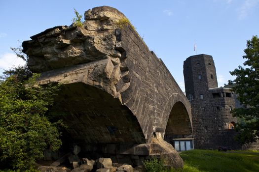 The remains of the bridge at Remagen (Ludendorff Bridge) in Germany.  The bridge capture was an important strategic event of WW2 because it was the only remaining bridge over the Rhine River into Germany's heartland and was also strong enough that the Allies could cross immediately with tanks and trucks full of supplies.