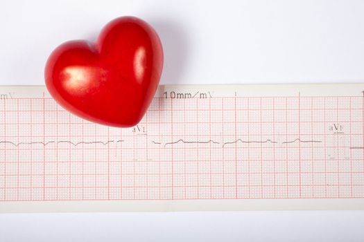 Red heart and cardiogram on white background