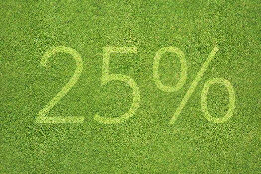 Percent icon on green grass texture and background 