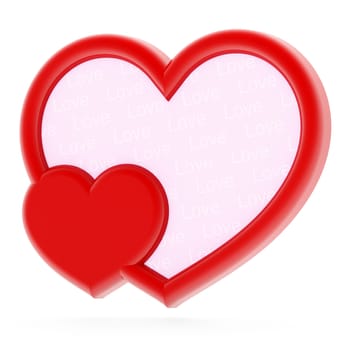 Red heart-shaped photo frame on white background