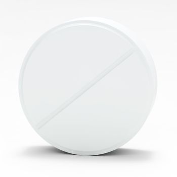 White medical pill on white background, with shadow