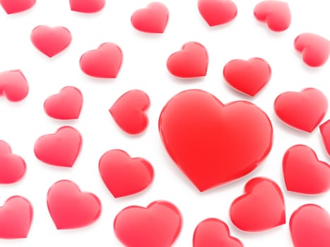 Beautiful red hearts on white background (love symbol)
