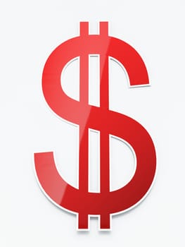 Red shiny paper dollar sign on white background