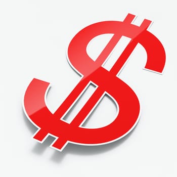 Red shiny paper dollar sign on white background