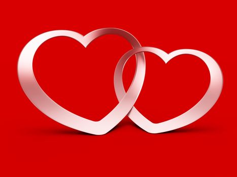 Two jointed hearts on red background