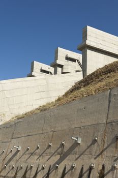 Detail of the retaining wall and reinforced concrete structure of the Alqueva dam, Guadiana river, Alentejo, Portugal
