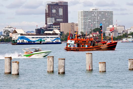 boats in pattaya sea, thailand