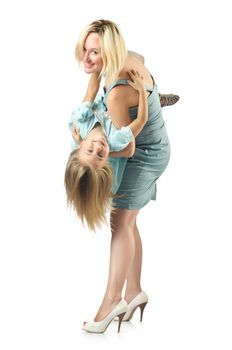 Mother with daughter isolated on white