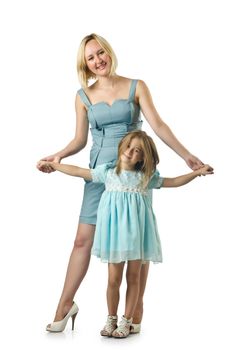 Mother with daughter isolated on white