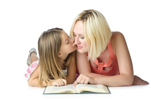 Mother with daughter isolated on white