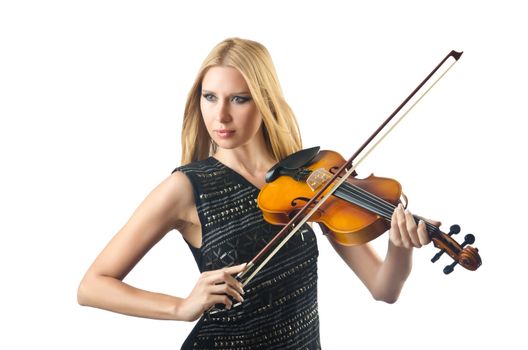 Woman playing violin on white