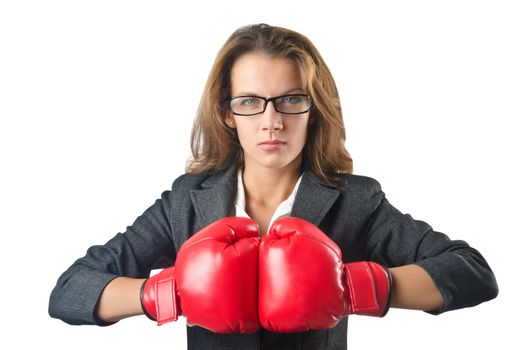 Young businesswoman in boxing concept