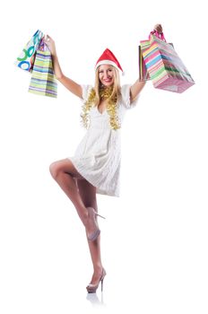 Young woman in christmas shopping concept