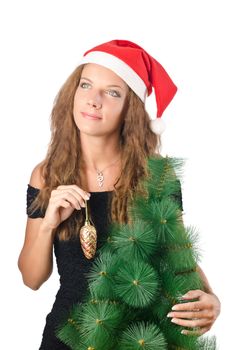 Young woman with christmas tree