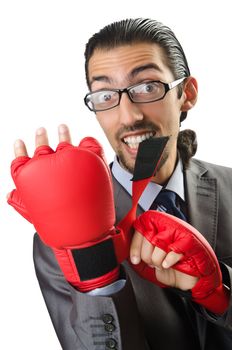 Handsome businessman with boxing gloves