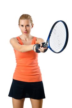 Woman tennis player on white