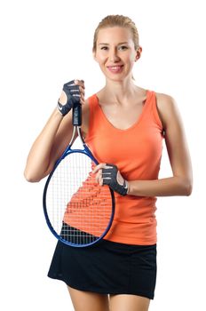 Woman tennis player on white