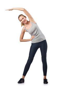 Woman doing exercises on white