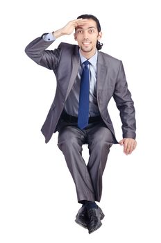 Man sitting on virtual chair